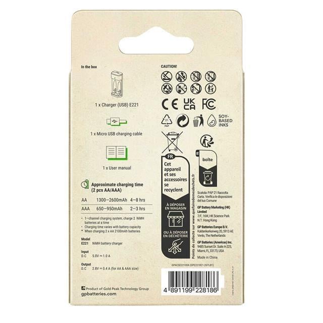 Gp Recyko E221 Usb 2'li AA - AAA Pil Şarj Cihazı (GPACSE221004 GPE221R21-2GTLB1)