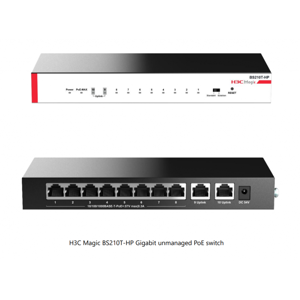 Magic Port H3C Magic BS210T-HP, 10 Port, GigaBit, 8 Port PoE, 110W, +2 Port ...