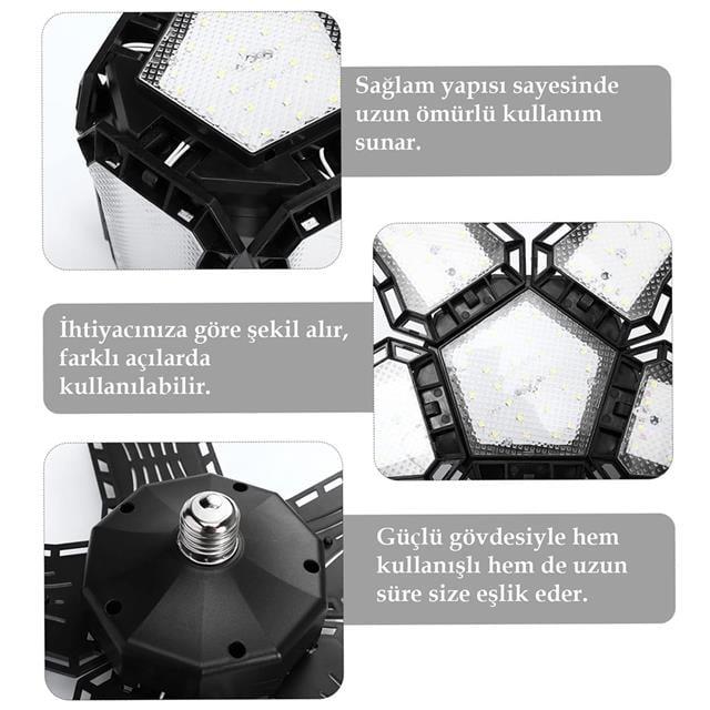 Ledx Ayarlanabilir Açılı 5 Kanatlı 148 Smd Ledli Galaxy Projektör Işığı 60W 6600 Lumen E27 32cm Çap