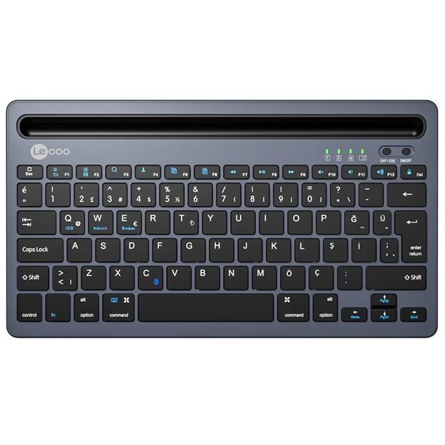 Lenovo Lecoo BK100 Bluetooth V3.0 Çoklu Cihaz Uyumlu Şarj Edilebilir Kablosuz Gri Türkçe Q Klavye