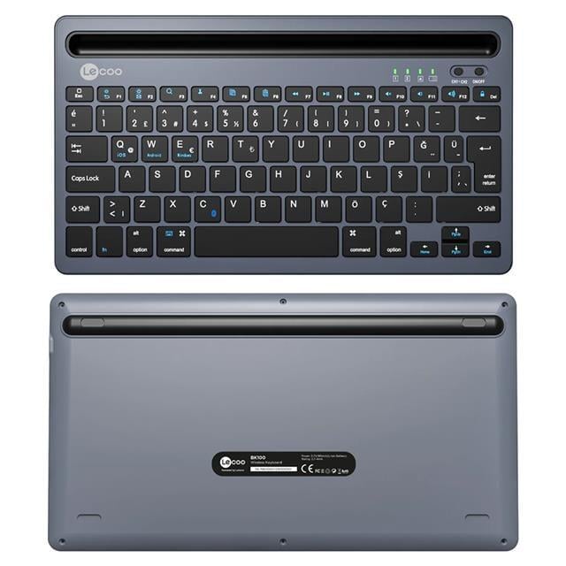 Lenovo Lecoo BK100 Bluetooth V3.0 Çoklu Cihaz Uyumlu Şarj Edilebilir Kablosuz Gri Türkçe Q Klavye