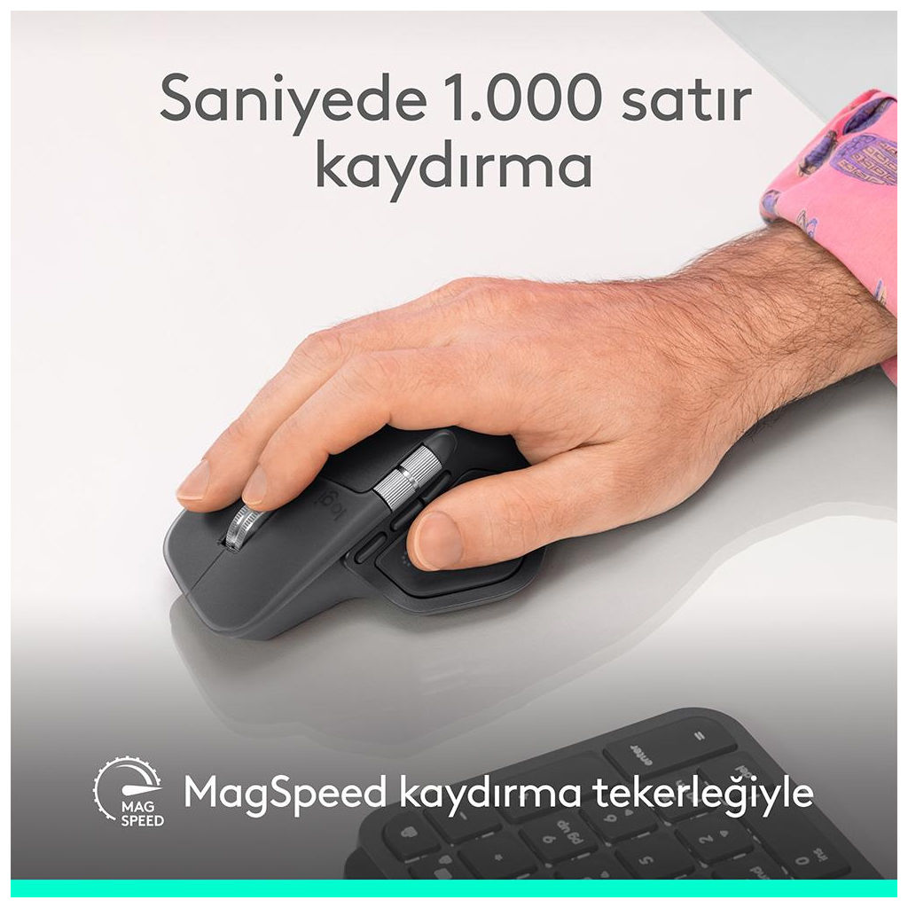 LOGITECH 910-007562, MX MASTER 4, Siyah, Bluetooth, 8000dpi, Lazer, 8 Tuşlu, USB-C den şarj edilebilir, Mouse