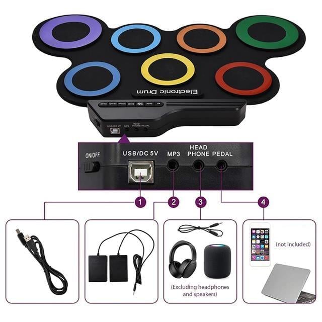 Magicvoice G3002R 7 Ped Gökkuşağı Renkli Elektronik Roll Up Davul Kiti