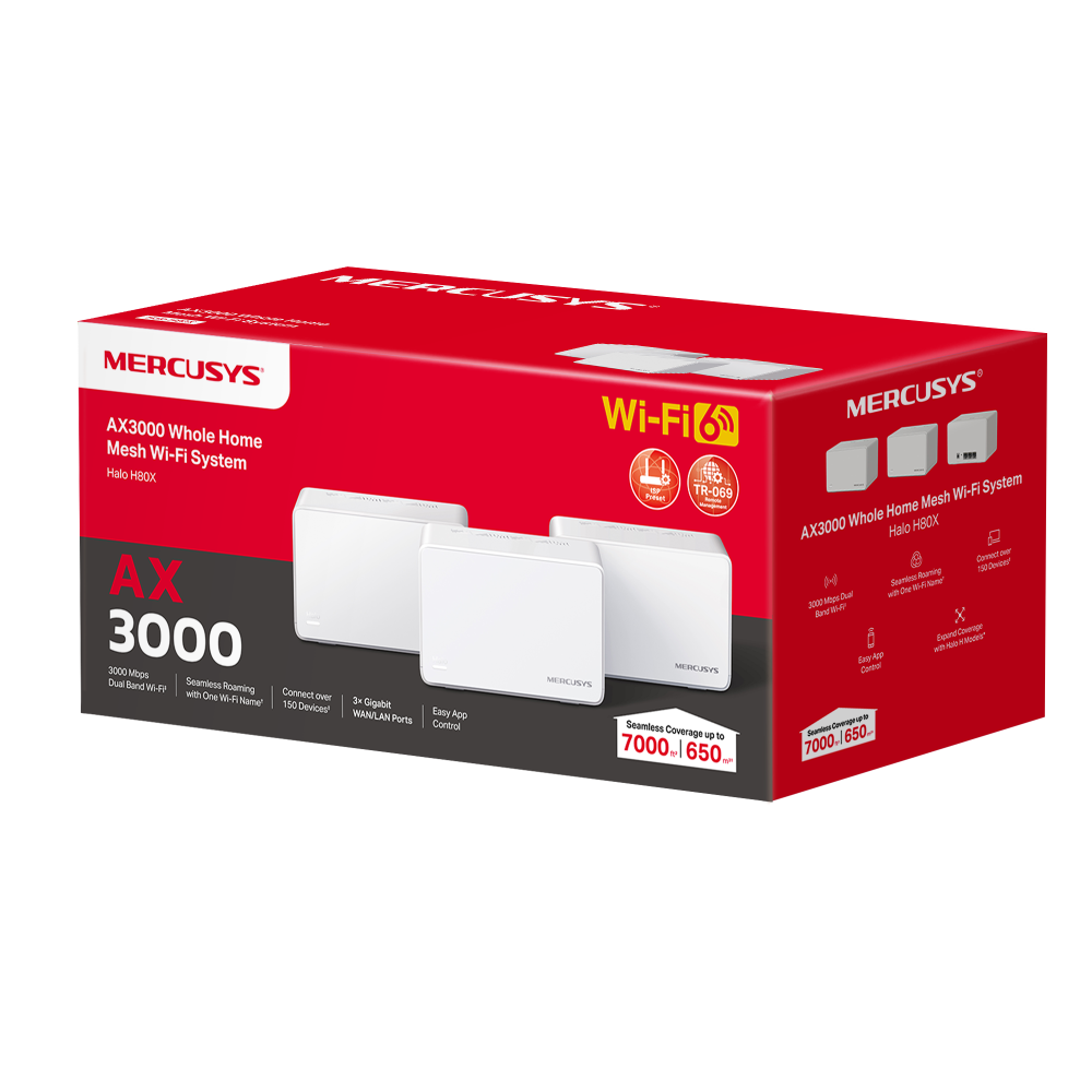 MERCUSYS HALO H80X AX3000 EV Ofis Tipi Mesh Router 3-lü Set