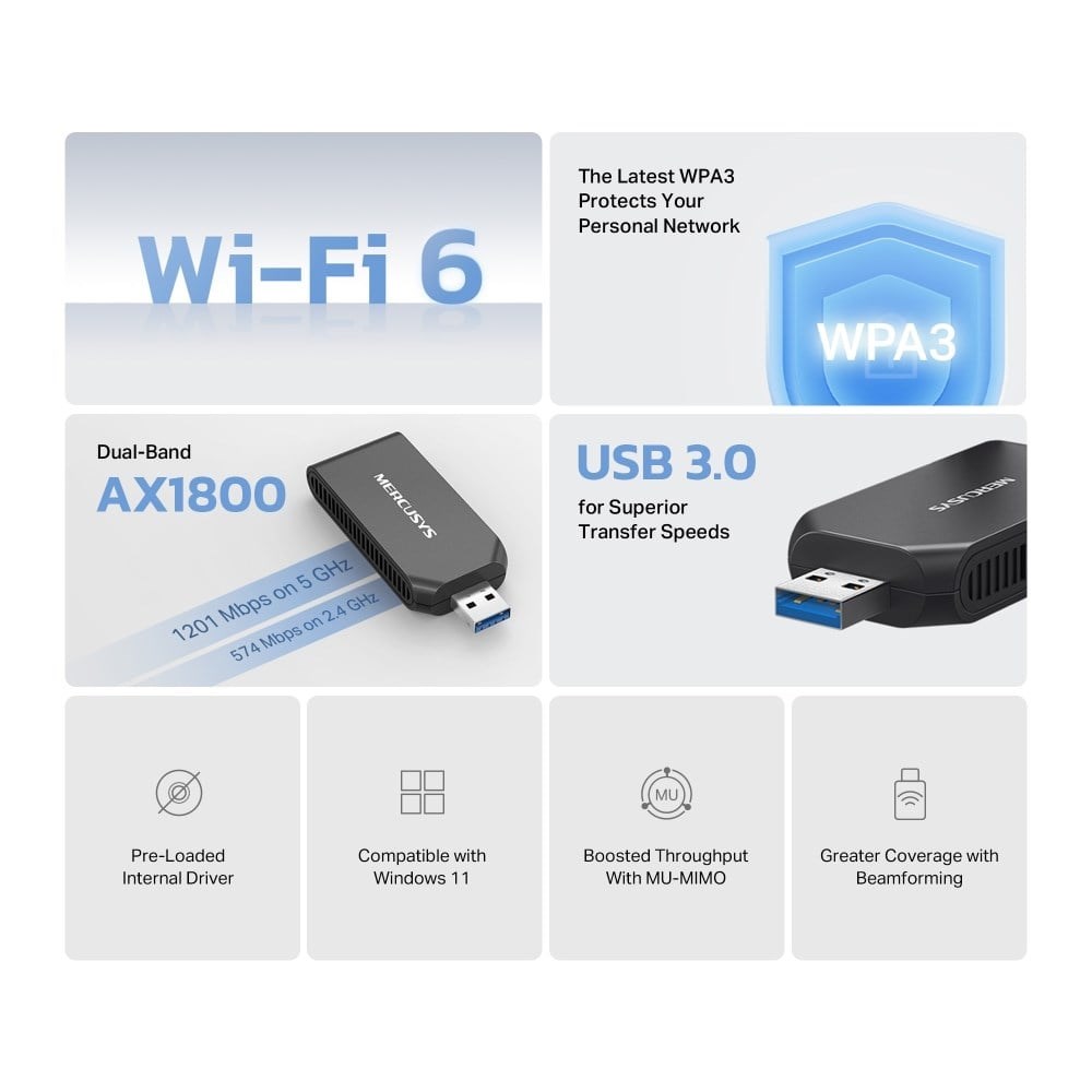 MERCUSYS MA70XM WIFI6 AX1800 Kablosuz Ağ Adaptörü