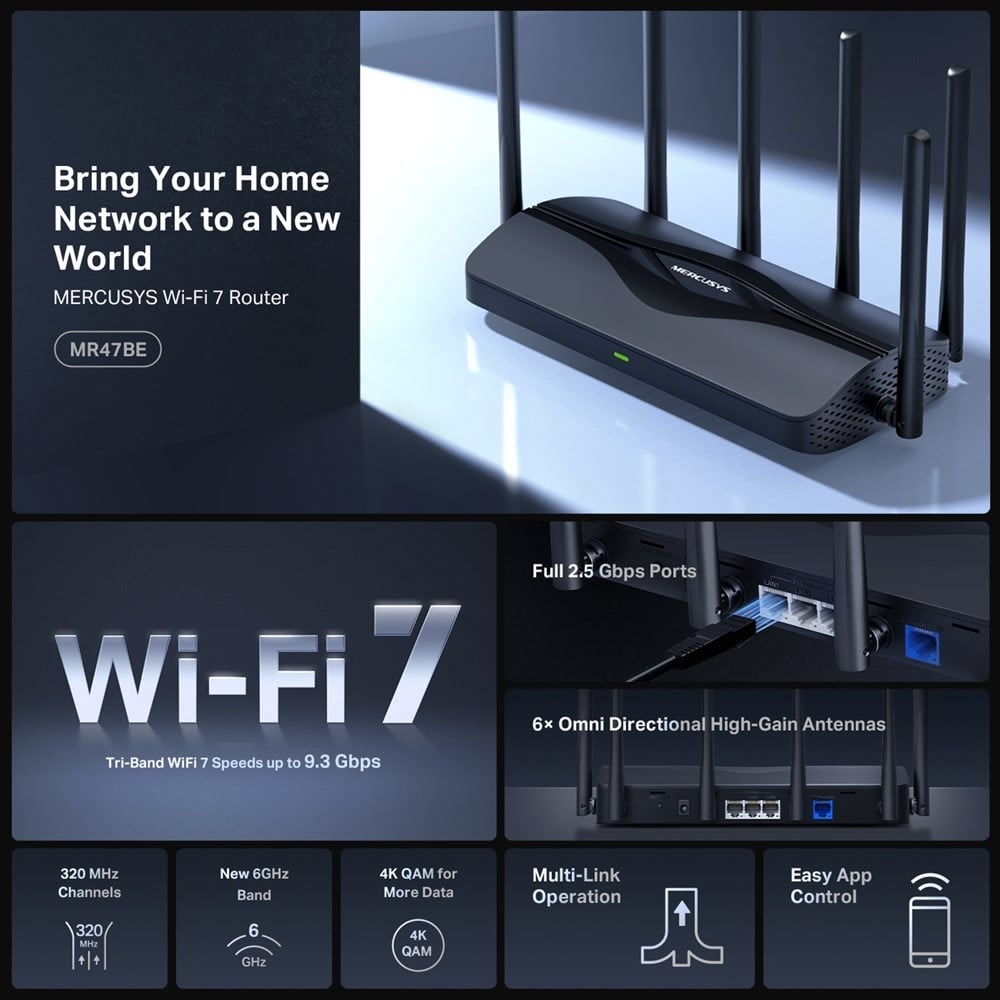 MERCUSYS MR47BE WIFI7 BE9300 Üç Bant Router