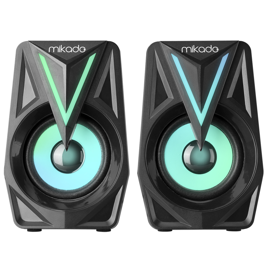 MIKADO MD-S23 GLARE, 6W, 1+1, Masaüstü, RGB Aydınlatma, USB, Siyah Kasa, Speaker