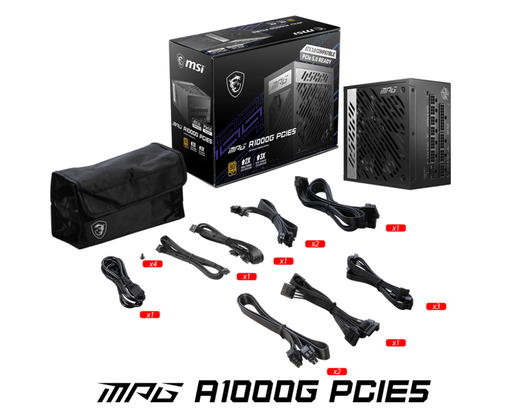 MSI 1000w 80+ Gold MAG A1000G PCIE5 Tam Modüler Power Supply