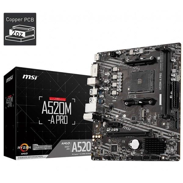 MSI A520M-A PRO DDR4 M2 PCIe NVME HDMI DVI PCIe 16X v3.0 AM4 mATX