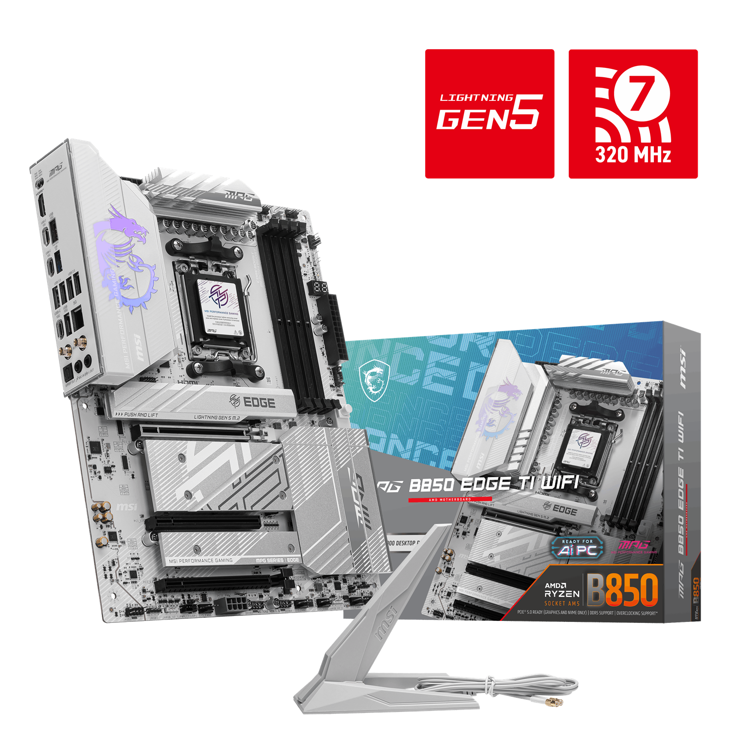MSI MPG B850 EDGE TI WIFI7 DDR5 HDMI DP PCIE 5.0 AM5 ATX Beyaz