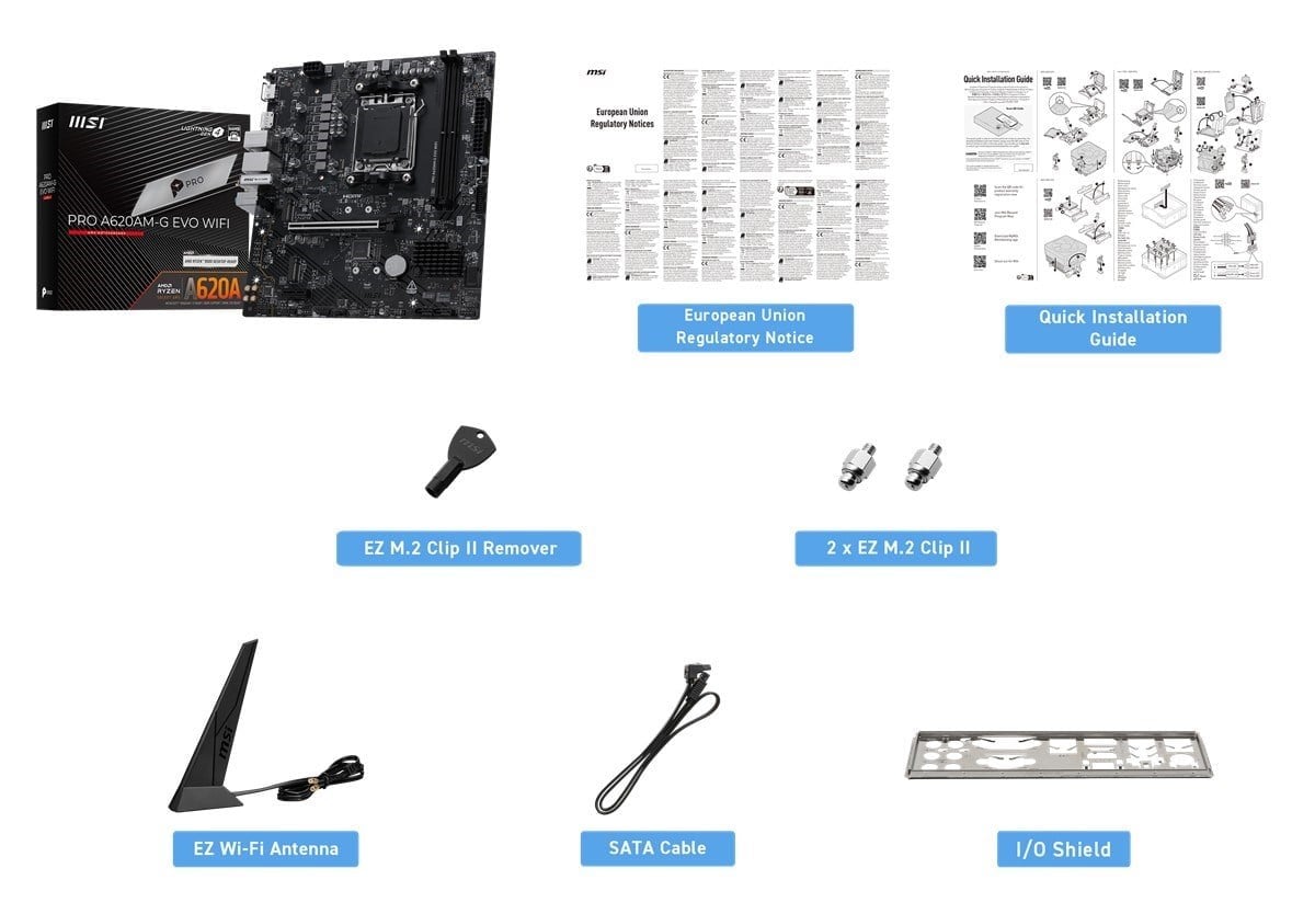 MSI PRO A620AM-G EVO WIFI6E DDR5 HDMI-DP PCIE 4.0 AM5 mATX