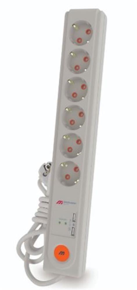 Mutlusan 6lı Anahtarlı Topraklı Grup Priz 2 Usb (Ç.K.)(3X1.5 1.5 Mt) (001 175 670002 15 00)