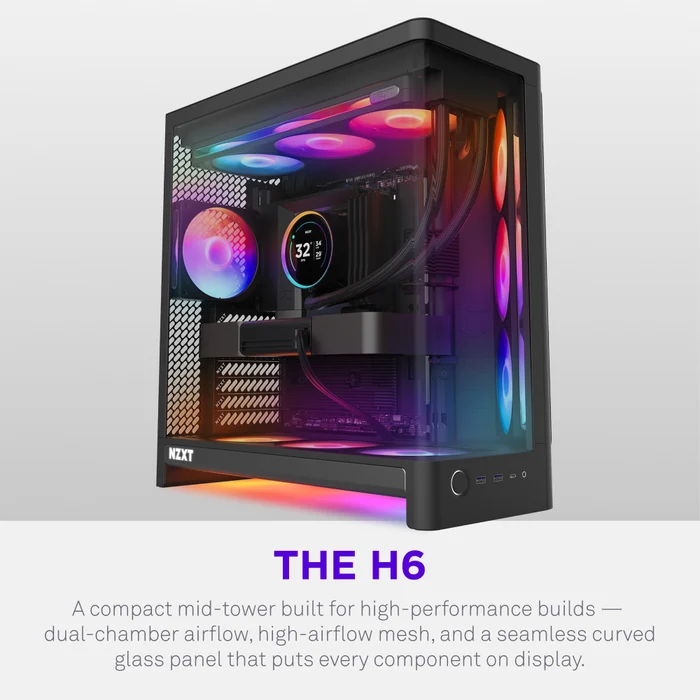 NZXT H6 RGB+ CC-H62FB-P1 Dual-Chamber Gaming Mid-Tower PC Kasası