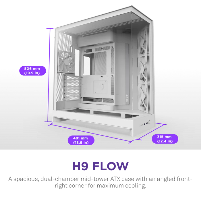 NZXT H9 FLOW 2025 CM-H92FW-01 Gaming Mid-Tower PC Kasası Beyaz