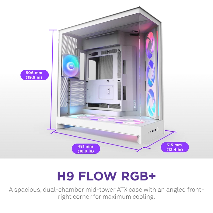 NZXT H9 FLOW RGB 2025 ARGB CM-H92FW-P1 Gaming Mid-Tower PC Kasası Beyaz