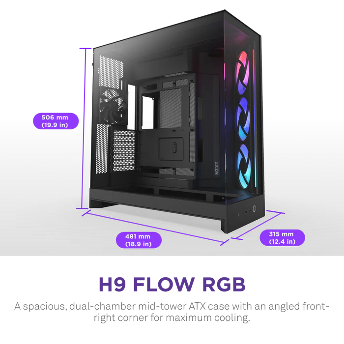 NZXT H9 FLOW RGB 2025 CM-H92FB-R1 Dual Chamber Gaming EATX PC Kasası