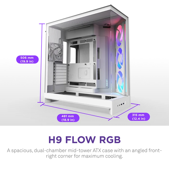 NZXT H9 FLOW RGB 2025 CM-H92FW-R1 Gaming Mid-Tower PC Kasası Beyaz
