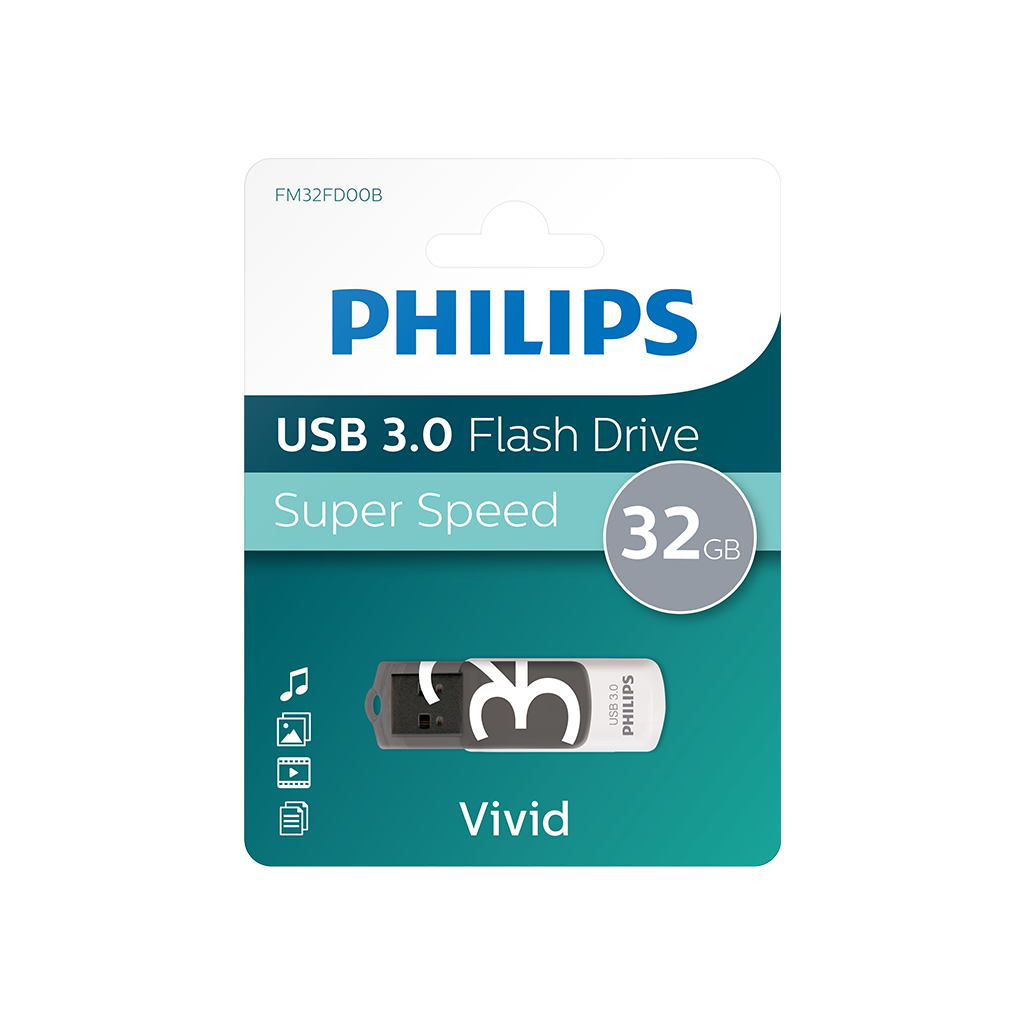 PHILIPS FM32FD00B, 32GB, USB 3.0, Vivid, Gölge Grisi, Flash Disk
