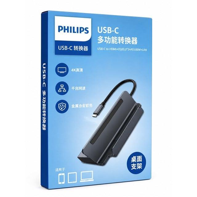 Philips SWR1691A/93 USB-C 6'sı 1 Arada Stand Tasarımlı Hub - 4K 60Hz HDMI, 1000Mbps LAN, 100W PD