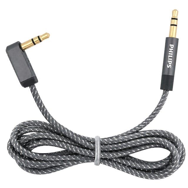Philips SWR2114F/93 1 Metre 3.5mm Stereo AUX Ses Kablosu 90 Derece L Tipi Açılı Örgülü Zırhlı