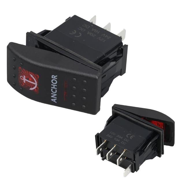 PowerMaster ﻿Çapa Irgatı Sembollü Yaylı Işıksız 4 Pinli On-Off 12-24V Marin Switch