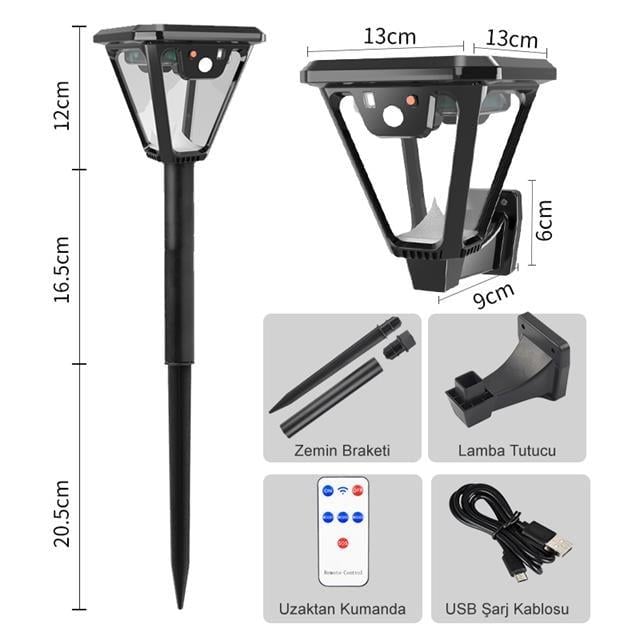 Powermaster HS-V83 Solar Panelli 3 Modlu Kumandalı Hareket Sensörlü 100 SMD Ledli Şarjlı Duvar ve Bahçe Lambası