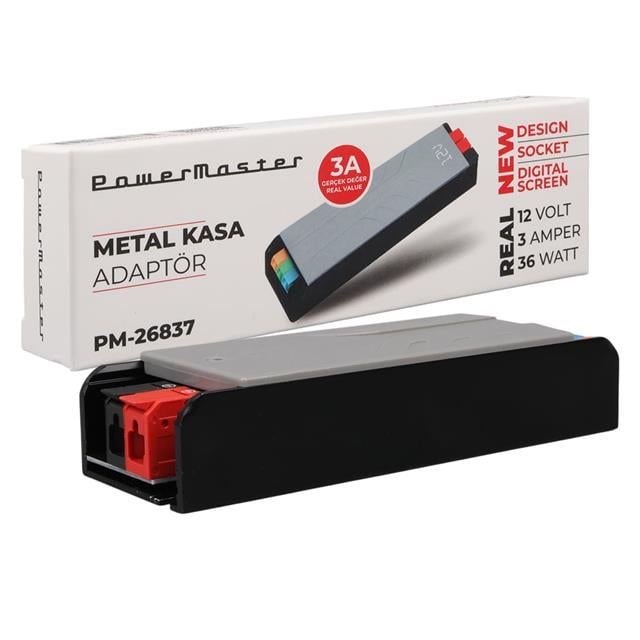 PowerMaster PM-26837 12 Volt 3 Amper 36 Watt Slim Metal Kasa Adaptör 128x42x27mm