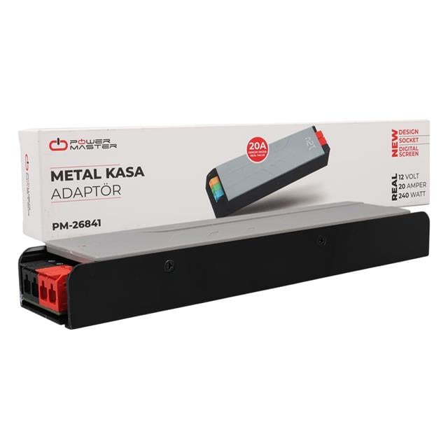 PowerMaster PM-26841 12 Volt 20 Amper 240 Watt Slim Metal Kasa Adaptör 238x51x30mm