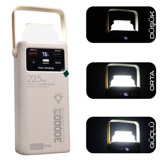 Powerway PD30 30.000mAh 22.5W PD & QC 3.0 Hızlı Şarj Destekli Dijital Göstergeli Powerbank