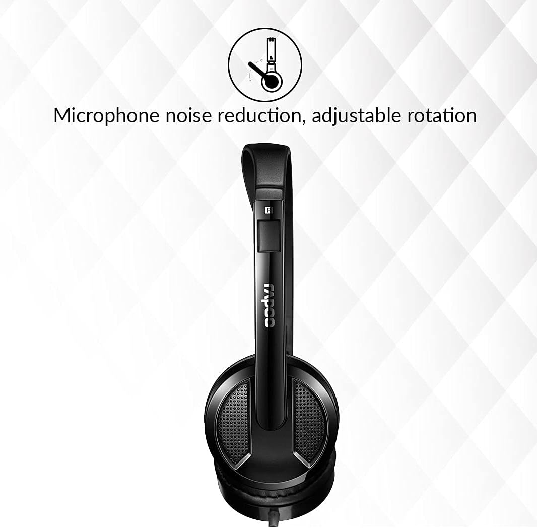 RAPOO H100 Kablolu Kulak Üstü Kulaklık - Mikrofonlu - 3.5mm - Siyah