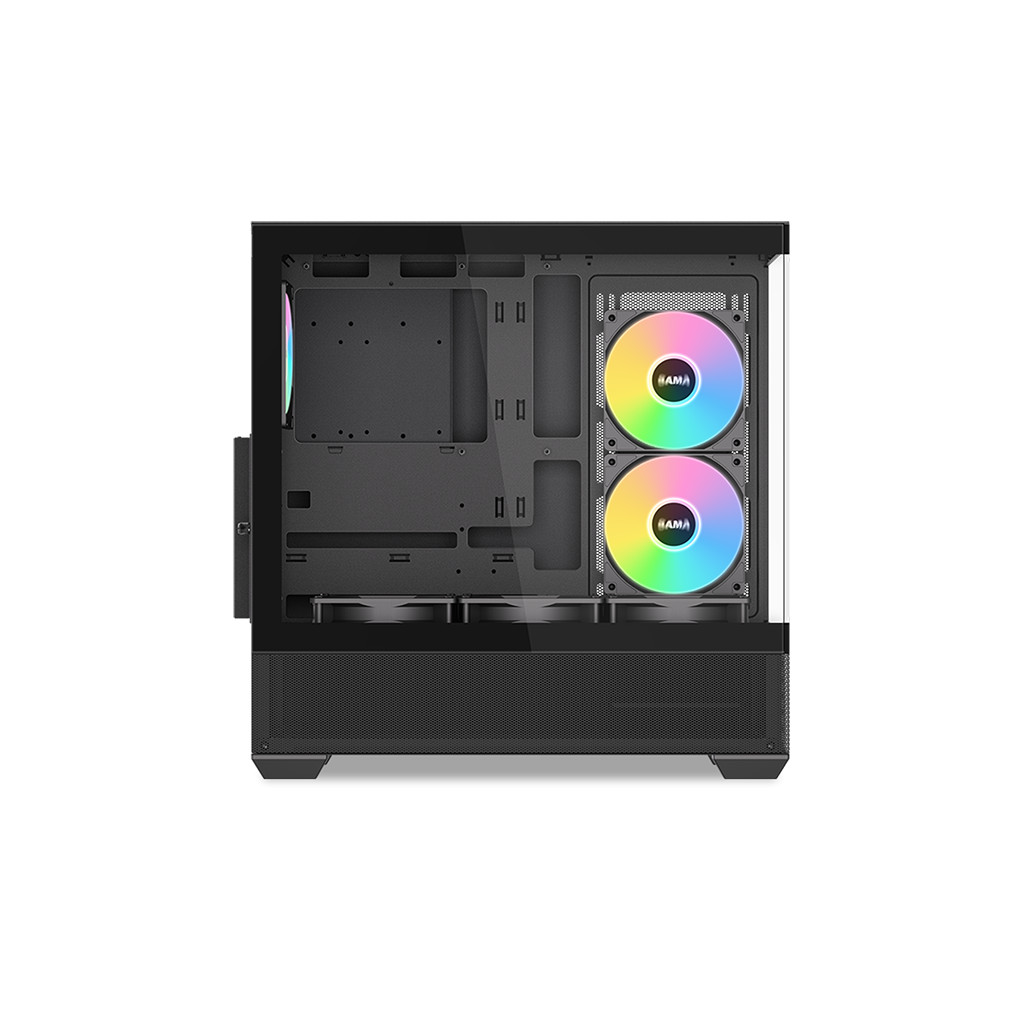 SAMA V40BK Black, B750BK 750W, 80+ Bronze, PCIE 5.1, ATX3.1, Tempered Glass Panel, Panoramic Tasarım, Type-C, 6x120mm ARGB Fan, ATX, GAMING KASA