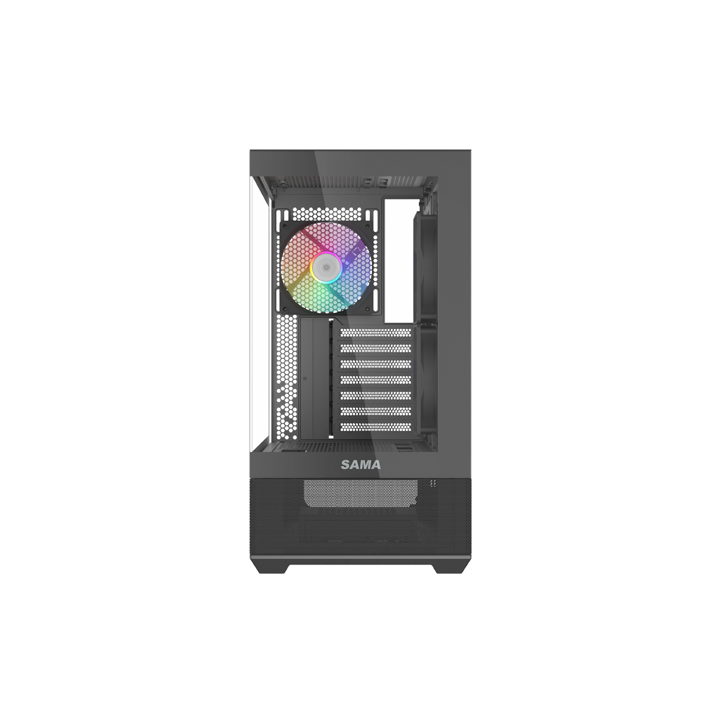 SAMA V40BK Black, B750BK 750W, 80+ Bronze, PCIE 5.1, ATX3.1, Tempered Glass Panel, Panoramic Tasarım, Type-C, 6x120mm ARGB Fan, ATX, GAMING KASA