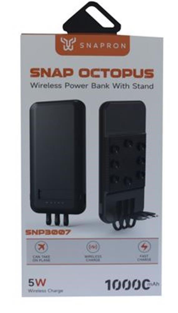 SnapMax SNP-3007 10.000 mah Siyah Vantuzlu Kablosuz ve 3in1 Kablolu Powerbank