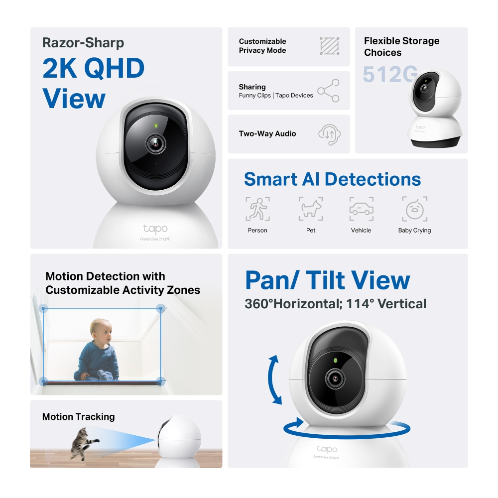 TP-LINK 4MP 4mm Wıfı Kablosuz Pan-Tilt IP Kamera TAPOC220
