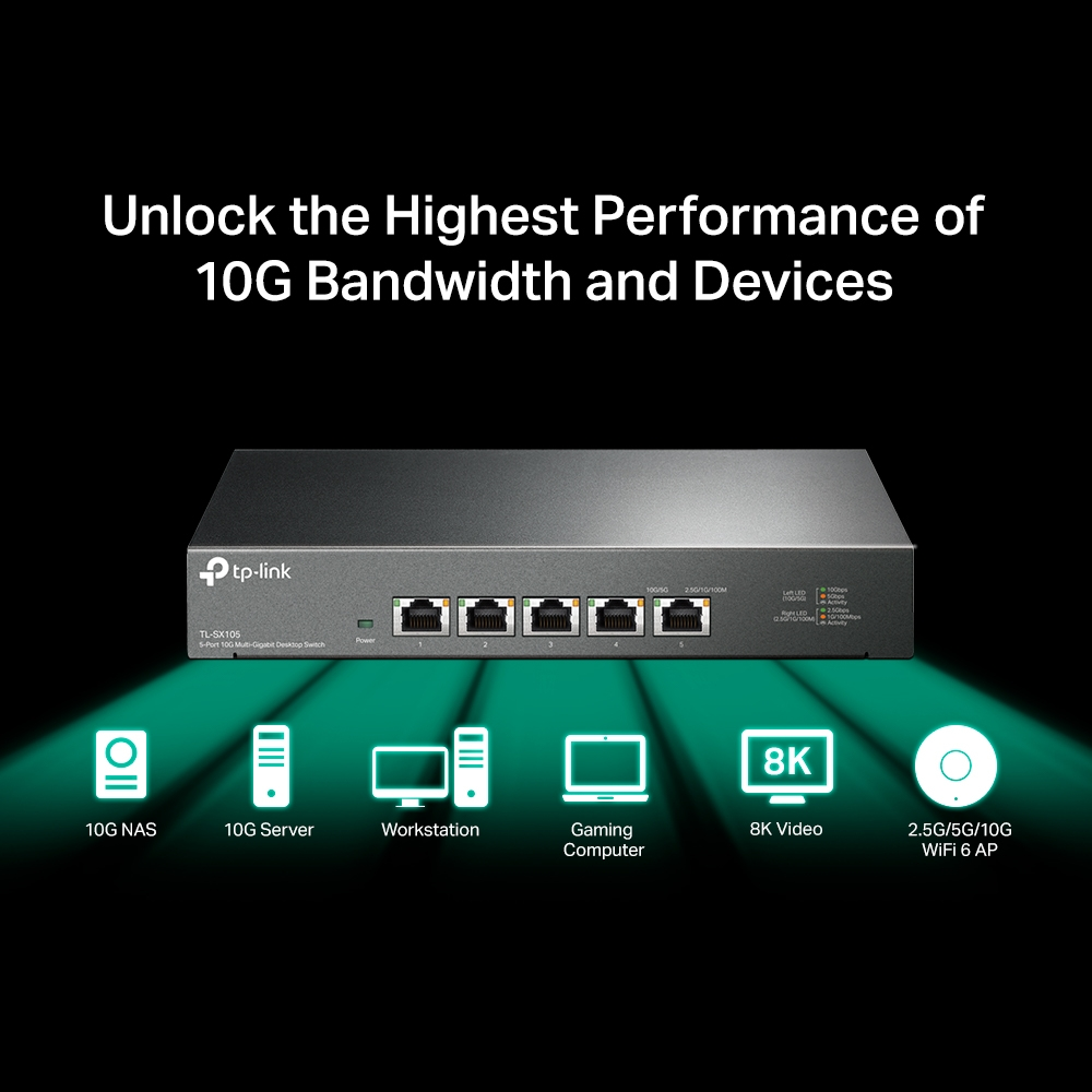 TP-LINK 5port 10GbE Yönetilemez Switch TL-SX105