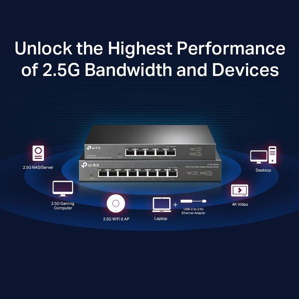 TP-LINK 5port 2.5 Gigabit Yönetilemez Switch TL-SG105-M2