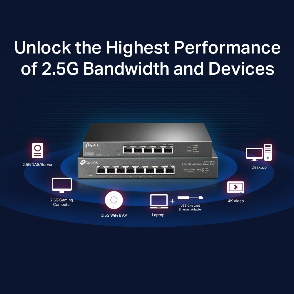 TP-LINK 8port 2.5GbE Yönetilemez Switch TL-SG108-M2