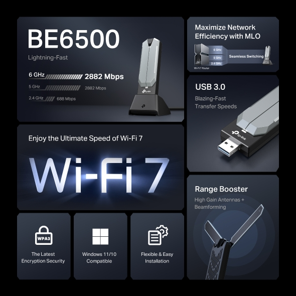 TP-LINK ARCHER TBE400UH BE6500 WIFI-7 KABLOSUZ USB ADAPTÖR