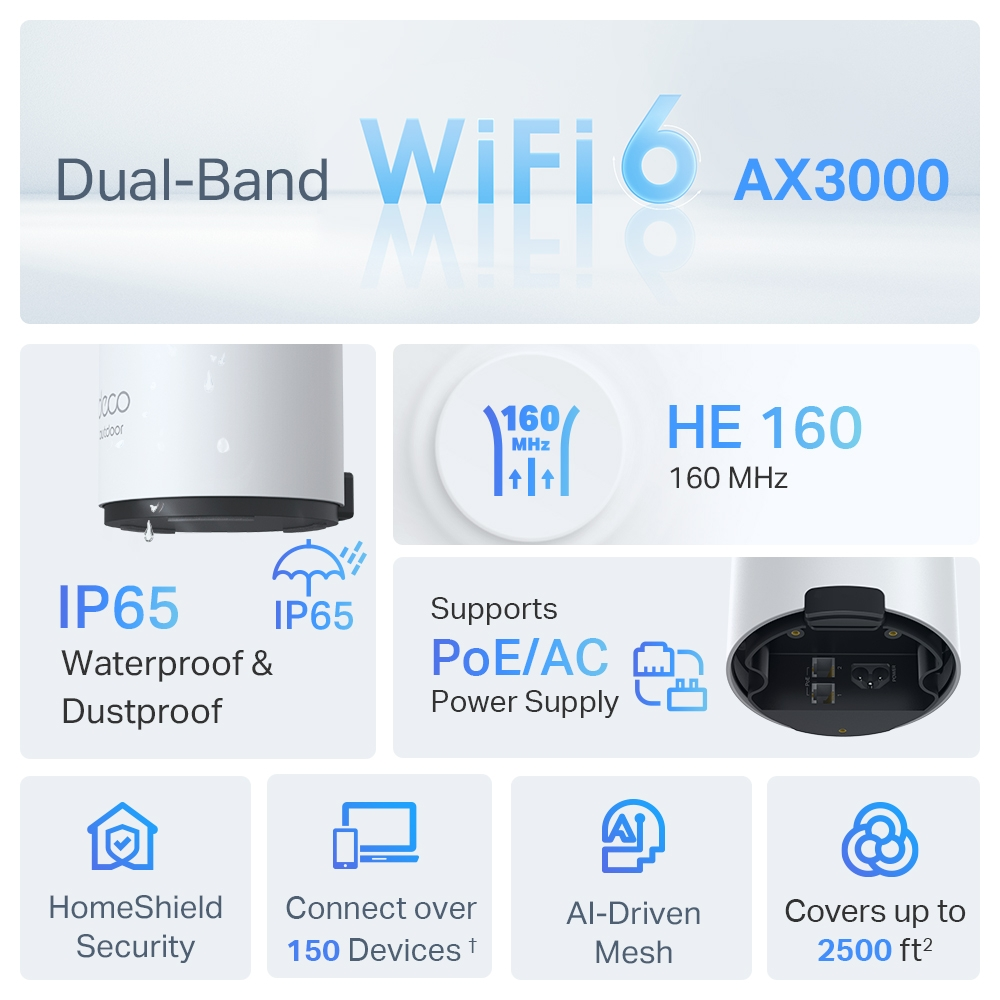 TP-LINK Deco X50-Outdoor-1 Wıfı6 AX3000 Harici-Dahili Mesh Router