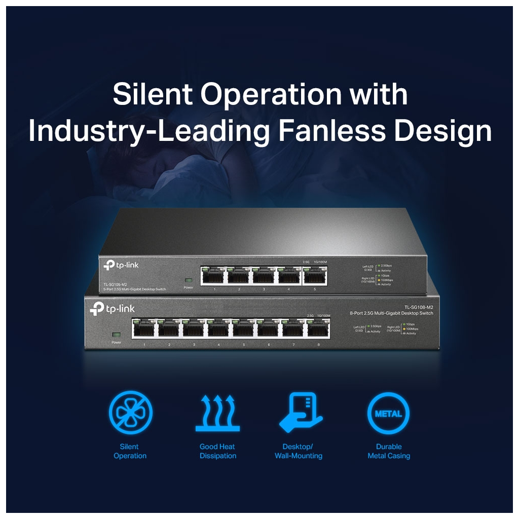 TP-LINK TL-SG105-M2, 5 Port, 2,5Gbps, Multi-GigaBit, Yönetilemez, Metal Kasa, Masaüstü Switch