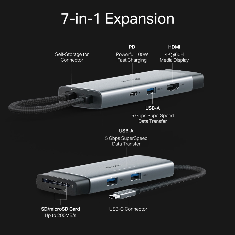TP-LINK UH7021C USB-C 7port Hub 4K60Hz 100W PD SD