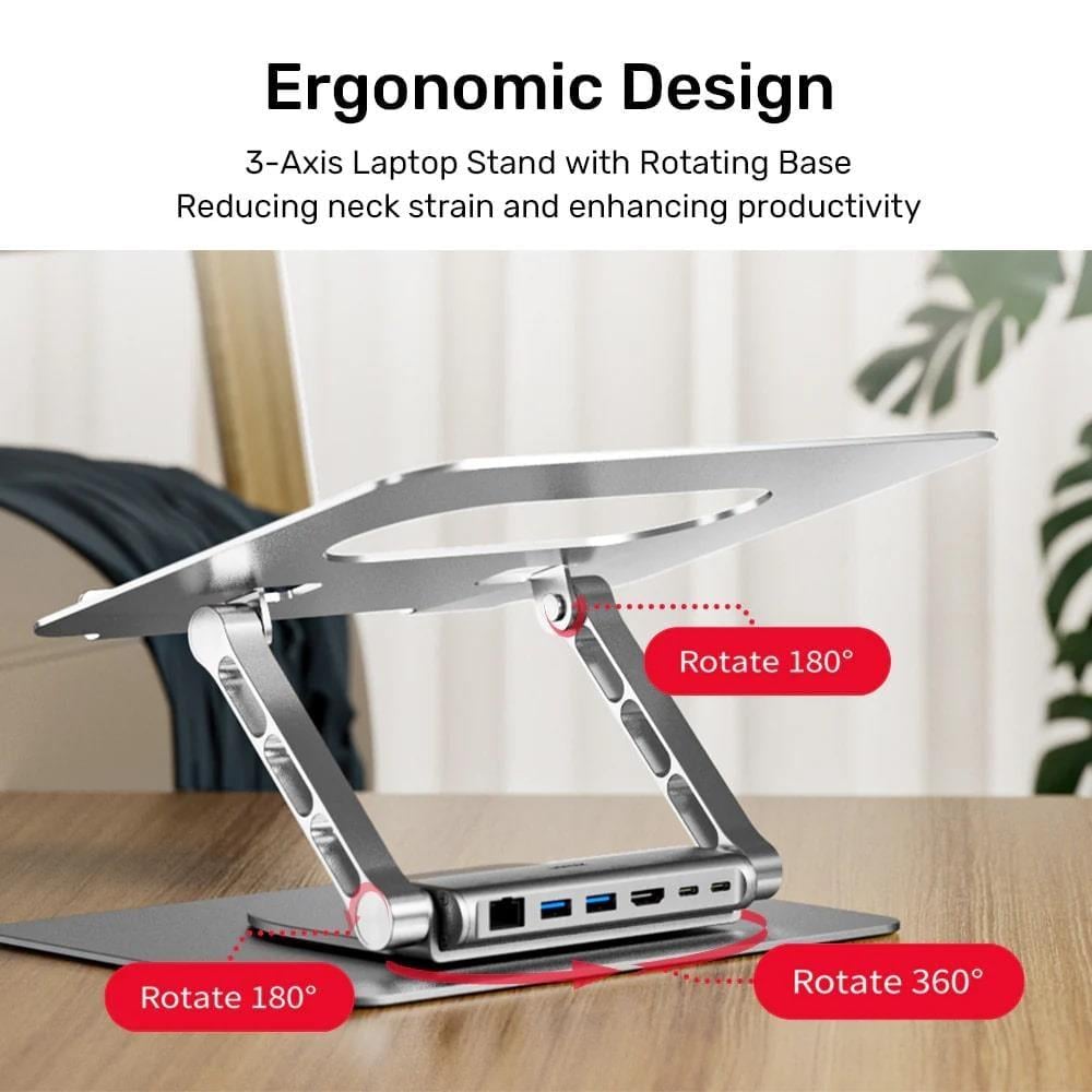 UNITEK 360 DERECE DÖNER 5in1 METAL NOTEBOOK STANDI (ETHERNET, 2xUSD3.0, HDMI, 100W PD) (D1109B01)