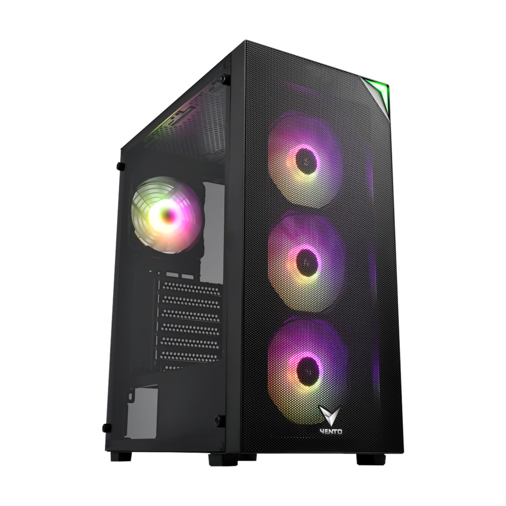 VENTO VG3400S Mid Tower, 650W 80+ Siyah, Temperli Cam, RGB, ATX GAMING KASA