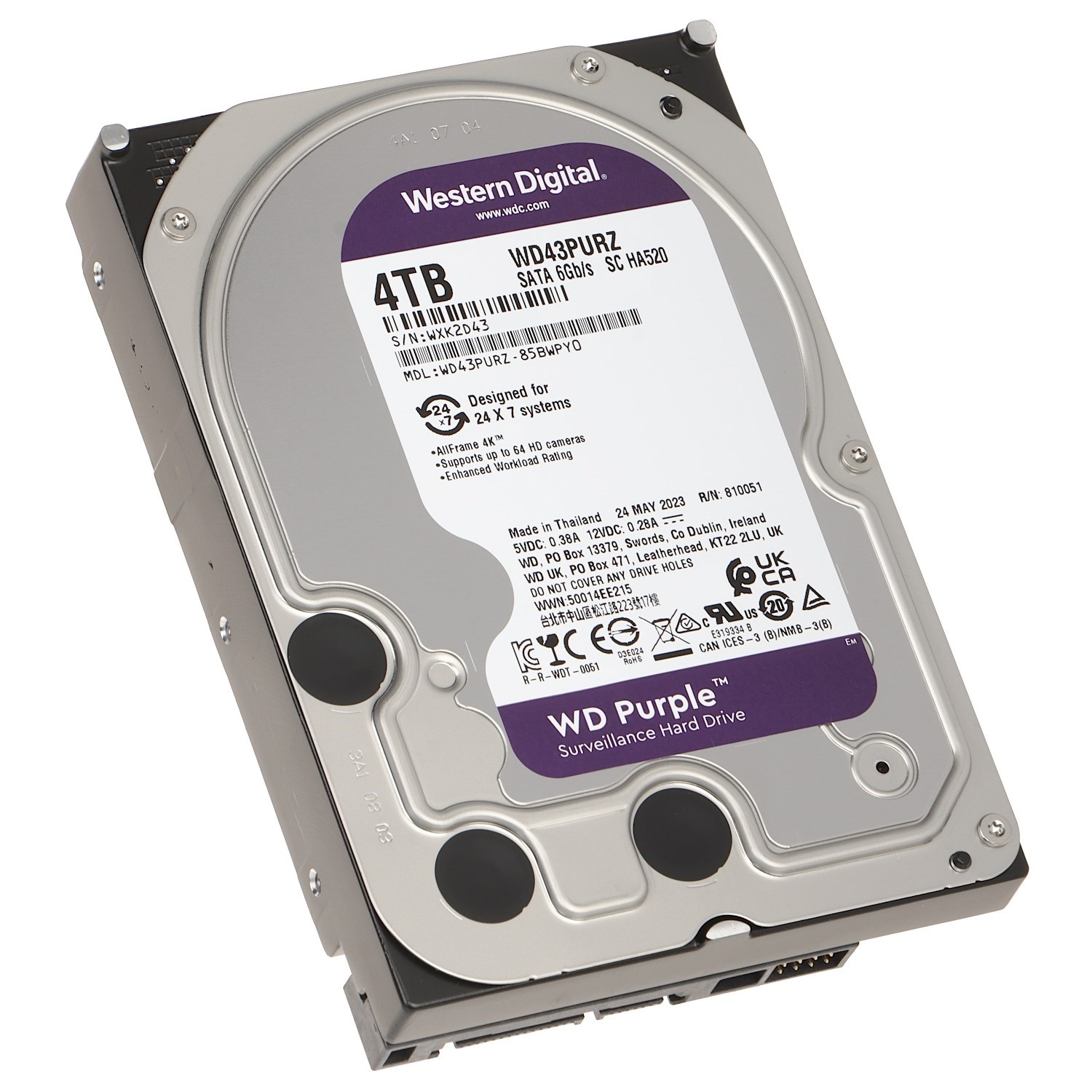 WD PURPLE 4TB 5400RPM 256MB SATA3 WD43PURZ 7/24 HDD RESMİ DİSTİ GARANTİLİ