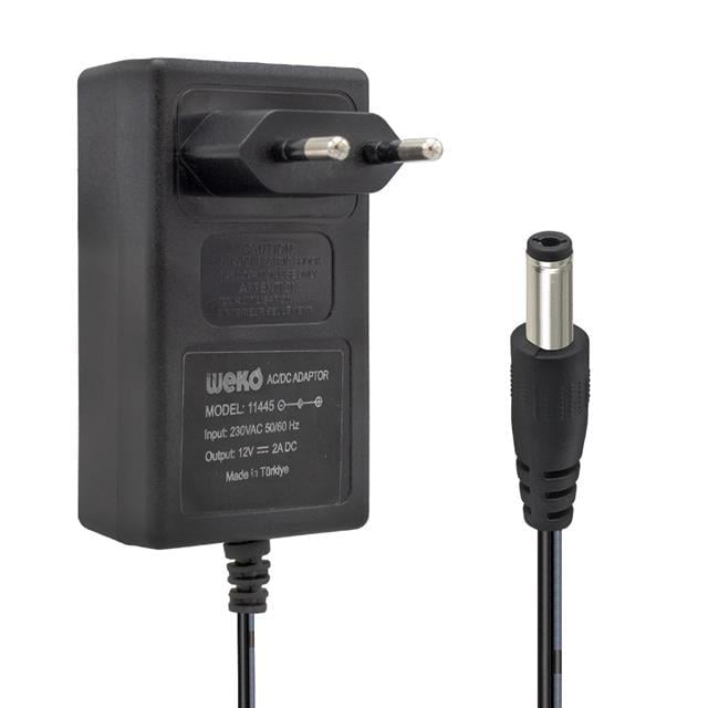 Weko 12 Volt 2 Amper 24 Watt Plastik Kasa Priz Tipi Adaptör (5.5x2.5 Uçlu)