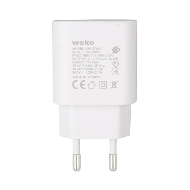 Weko WK-27878 Note10 Beyaz 25 Watt Şarj Başlık Adaptörü + Type-C To Type-C Kablo