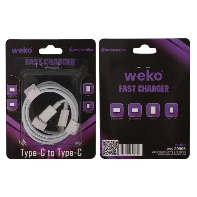 Weko WK-29906 Beyaz 1 Metre Type-C to Type-C Şarj - Data Aktarım Kablosu