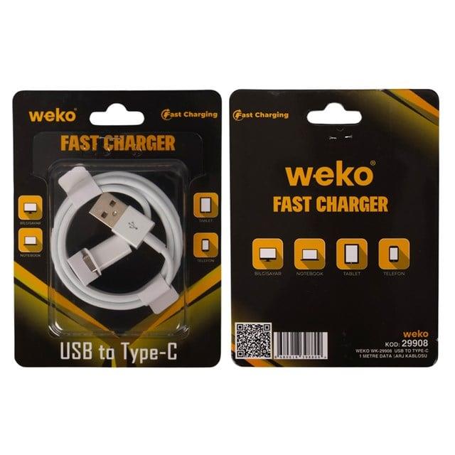 Weko WK-29908 Beyaz 1 Metre Usb To Type-C Şarj - Data Aktarım Kablosu