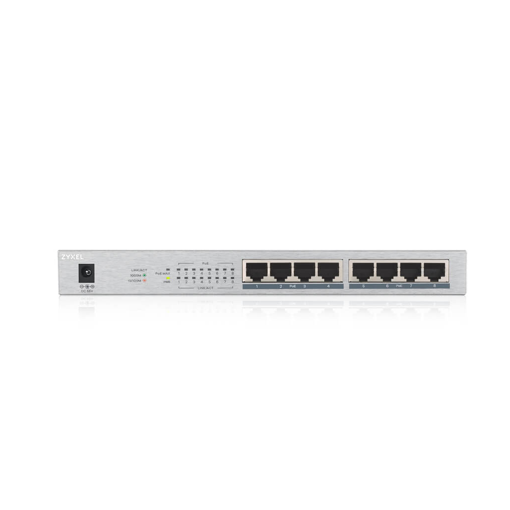 ZyXEL GS1008HP, 8 Port, GigaBit, PoE 60W, Yönetilemez, Masaüstü Switch