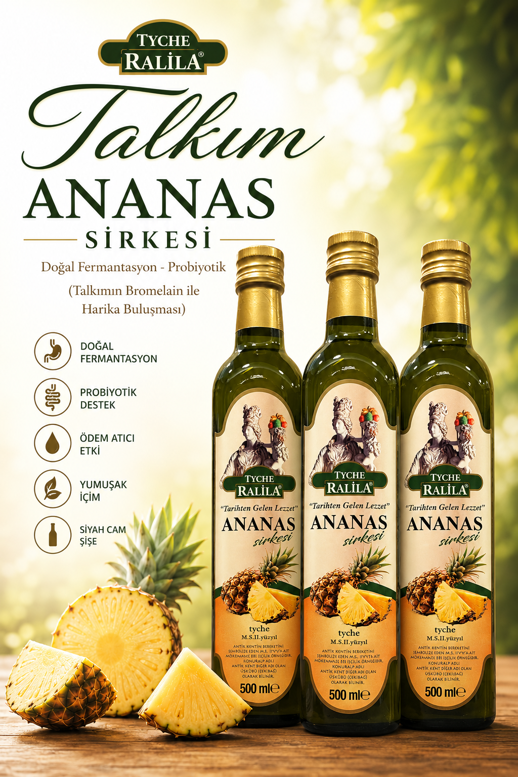 3 Adet Ananas Sirkesi Doğal Fermantasyon 500Ml Ralila